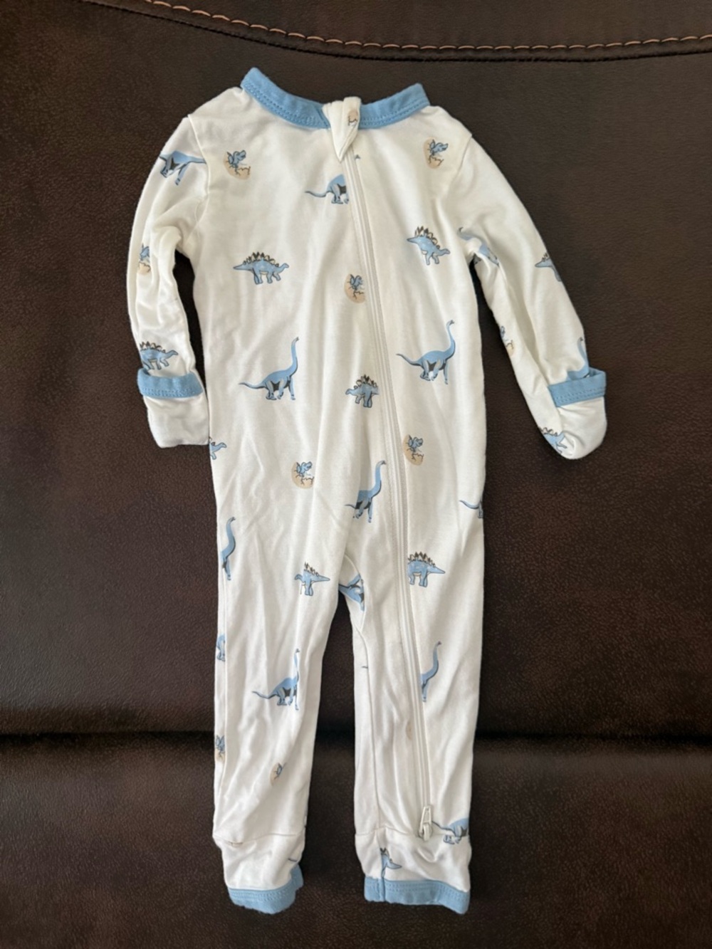 Kyte BABY White One-Piece with Blue Dinosaur Print